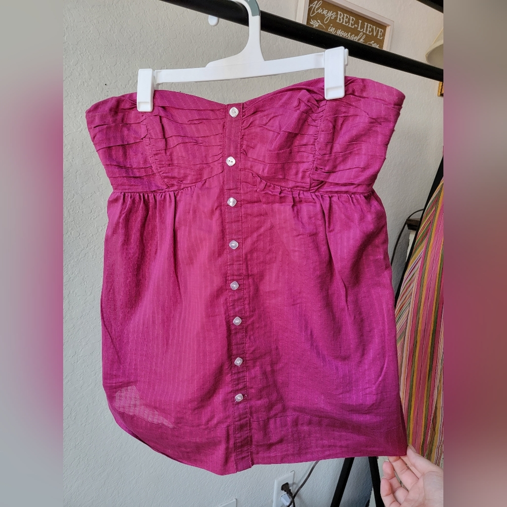 BCBG Cotton Strapless Button Up Top
